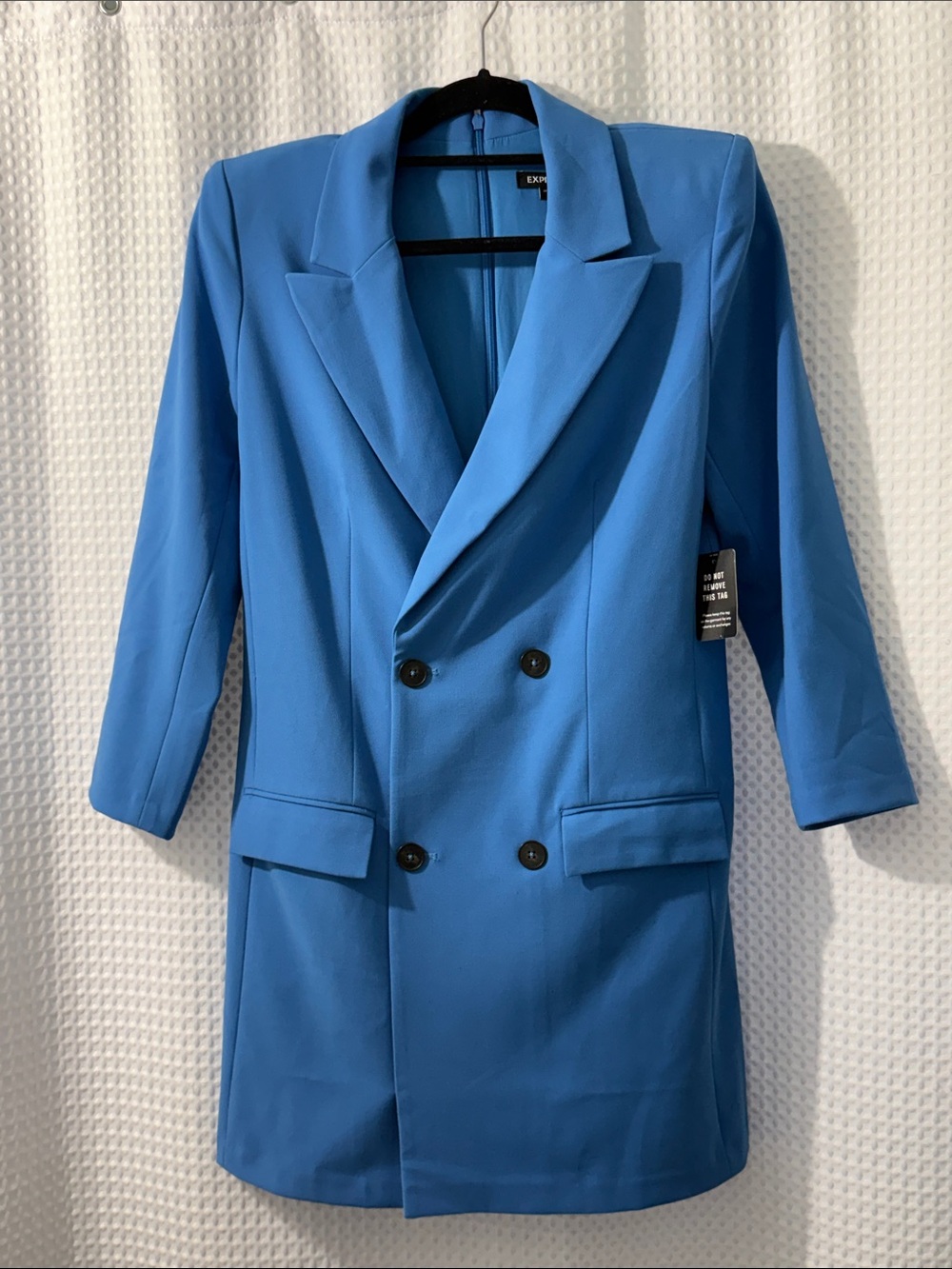 Express Women'Blue Double-Breasted Blazer Mini Blazer Dress Size Medium - Picture 2 of 7